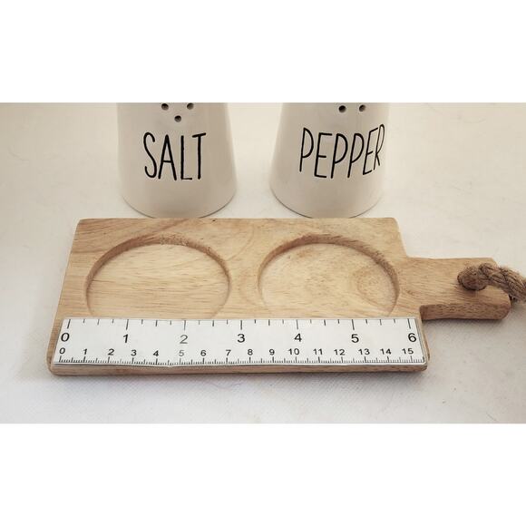 SALT & PEPPER/PIER 1-Set of Shakers With Wood Board Stand-Cork Tops-Set of 3 - Picture 9 of 10